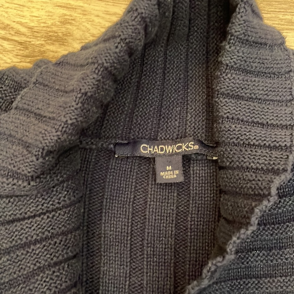 Chadwick’s Navy Blue Cross Wrap Front V-Neck Thick Long Sleeve Sweater Medium - Picture 6 of 10